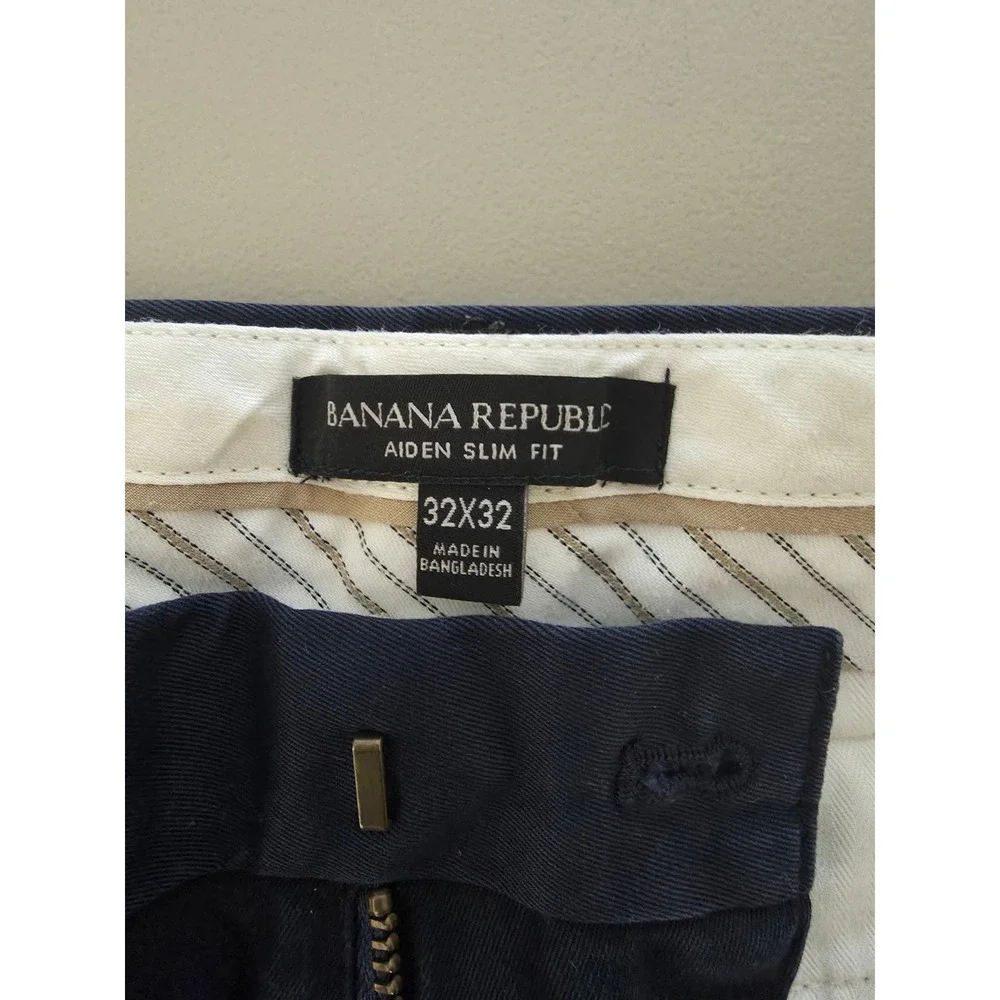 Banana Republic Aiden Chino Pants Mens 32 X 32 Blue Slim Fit Flat Front Trouser